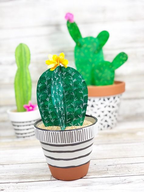 How to Upcycle Faux Cactus Tutorial - Creatively Beth Diy Cardboard Shelf, Cardboard Shelf, Colour Paper Flowers, Green Tissue Paper, Faux Cactus, Corrugated Card, Barrel Cactus, Cardboard Painting, Bookmaking