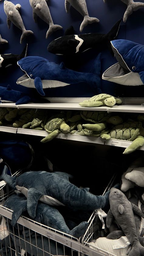 ikea, ikea aesthetic, whale, whale aesthetic, shark aesthetic, ocean, plushies, aesthetic plushies, ikea aesthetic room, aesthetic room ideas Whale Room Decor, Shark Plushie Aesthetic, Ikea Shark Aesthetic, Shark Bedroom Aesthetic, Shark Room Ideas, Ocean Plushies, Shark Room Aesthetic, Ocean Themed Bedroom Aesthetic, Ocean Aesthetic Bedroom