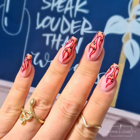 JEMMA•ELIZABETH•BEAUTY• 💅👁 on Instagram: “Flames ✔ Leopard Print ✔ Red RED ✔. What more could you want? 🔥🐆❤. @cndworld Shellac in... Base: Bouquet.  Flames: Flowerbed Folly &…” Flame Nails, Flower Beds, Leopard Print, Nails, Red, On Instagram, Beauty, Instagram