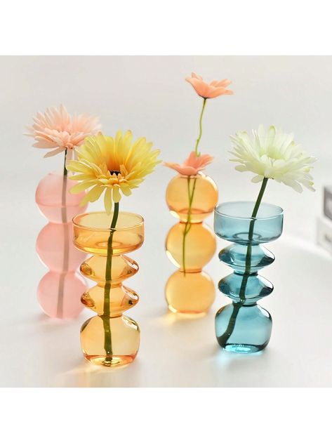 1pc New Design Ins Style Bubble Colored Glass Flower Vase For Cafe Decoration Or Home Staging Background Decoration (flowers Not Included)I discovered amazing products on SHEIN.com, come check them out! Wedding Decor Vases, Vintage Glass Candle Holders, Colored Glass Vases, Glass Flower Vase, Decoration Background, Flowers In Vase, Style Bubble, Handmade Ceramics Vase, Glass Flower Vases