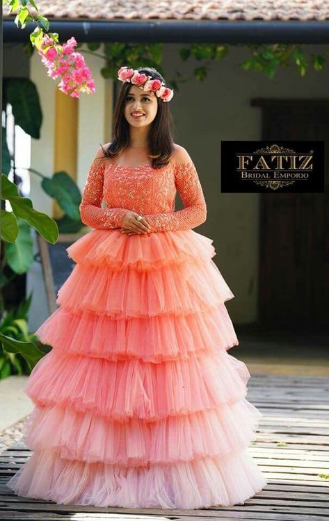 Photoshoot Frocks, Layer Frocks For Women, Netted Long Frocks, Neted Frocks Designs, Princess Frocks For Women, Ruffle Frock For Women, Birthday Frocks For Women, Net Gown Designs Latest, Layered Frock