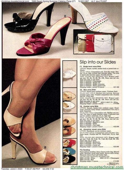 1980 Sears Spring Summer Catalog, Page 271 - Christmas Catalogs & Holiday Wishbooks 1950s Heels, 1980s Shoes, 80s Shoes, Vintage High Heels, Patti Hansen, Historical Shoes, Lauren Hutton, Pantyhose Heels, Retro Lingerie