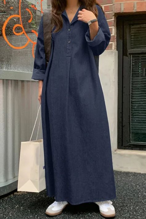 Long Dresses Summer, Mode Kimono, Spring Denim, Irregular Dress, Spring Dresses Women, Denim Maxi Dress, Estilo Denim, Mode Abaya, Dress Sleeve Styles