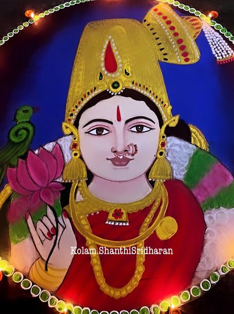 #shanthisridharankolam #rangoli #kolam #drawing #art #andal #margazhi #portrait portrait drawing Lakshmi Maa Rangoli, Laxmi Ji Rangoli Designs, Kolam Drawing, Rangoli Lakshmi, Portrait Rangoli, Rangoli Drawing, Art Rangoli, Meenakshi Amman, Colour Kolam