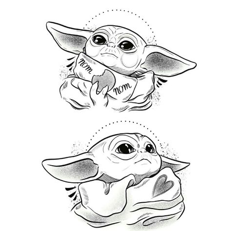 Yoda Tattoo, Mandalorian Tattoo, Yoda Drawing, Cute Disney Drawings, Tattoo Flash Sheet, Star Wars Tattoo, Caricature Drawing, Disney Tattoos, Cartoon Movies