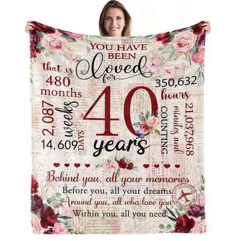 PRICES MAY VARY. 🍰【40TH BIRTHDAY GIFT FOR WOMEN】This blanket of 40-year-old birthday gifts for women can bring love, happiness, smile and health. 40 years old, a turning point in half a life - a 40th birthday gift is destined to be a memorable milestone. The 40th birthday gift ideas blanket, not only has great practicality, but as a gift for 40th birthday woman, it can be given to mothers, sisters, friends, and any female you love. 🎀【40TH BIRTHDAY DECORATIONS WOMEN】This gifts for 40th birthday 55th Birthday Decorations, 65 Birthday Decorations, 65th Birthday Gifts, Birthday Decorations For Women, Anniversary Blanket, 55th Birthday Gifts, 60th Birthday Decorations, 40th Birthday Gifts For Women, 50th Birthday Gifts For Woman