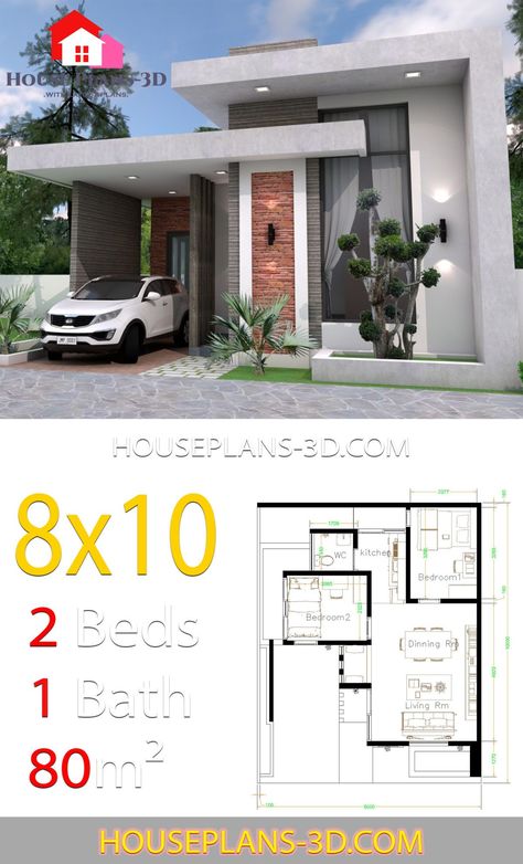 House Plans 3d, Terrace Roof, Flat Roof House, Little House Plans, Roof House, Modern Bungalow House, Simple House Design, House Plan Gallery, House Construction Plan