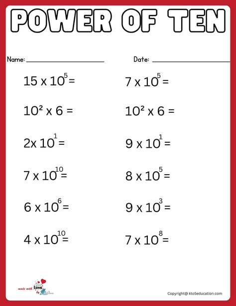 Scientific Notation Of power Of Ten Worksheet | FREE Download Check more at https://kto5education.com/scientific-notation-of-power-of-ten-worksheet/ Scientific Notation Worksheet, Hungry Caterpillar Activities, Powers Of Ten, Powers Of 10, Cut Out Letters, Scientific Notation, Healthy Activities, Template Ideas, Math Worksheets