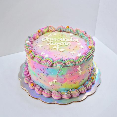 Rainbow Iced Cake, Neon Unicorn Cake, Iridescent Birthday Cake, Sweet Sassy And Seven Birthday Cake, Iridescent Cake, Pastel Birthday Cake, Rainbow Cake Decoration, Pastel Rainbow Cake, Rainbow Birthday Cake