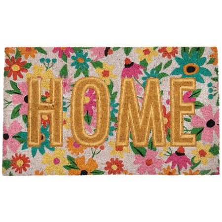 Add a pop of color to your home's entrance with our floral "Home" outdoor doormat. This vibrant doormat is made from natural coir fibers that effectively trap dirt and debris keeping your home clean and tidy. The bold pink and orange floral design adds a stylish touch to your doorstep and welcomes guests with a warm and inviting message. Perfect for outdoor use this durable doormat will withstand the elements and provide a charming accent to your home's exterior dcor. Product Features: Rectangular floral doormat Printed with colorful flowers Features a textured "Home" accent at the center Natural printed and pressed tufted mat Durable non-skid backing prevents slipping Heavy-duty and durable Coir is eco-friendly resistant to fungi resilient static-free fast drying and easy to clean Care in Cool Doormats, Coir Doormat, Exterior Decor, Outdoor Door Mat, Home Outdoor, House Entrance, Welcome Mats, Clean Air, Nature Prints