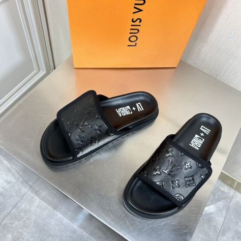 Replica Louis Vuitton, Men Slides, Monogrammed Leather, Fur Slides, Miami, Louis Vuitton, Monogram, Sandals, Sneakers