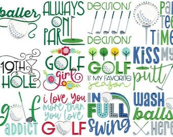 Golf Bulletin Board Ideas, Golf Signs Ideas, Golf Embroidery Designs, Golf Doodles, Golf Printables, Golf Embroidery, Golf Sayings, Golf Fundraiser, Kitchen Embroidery Designs