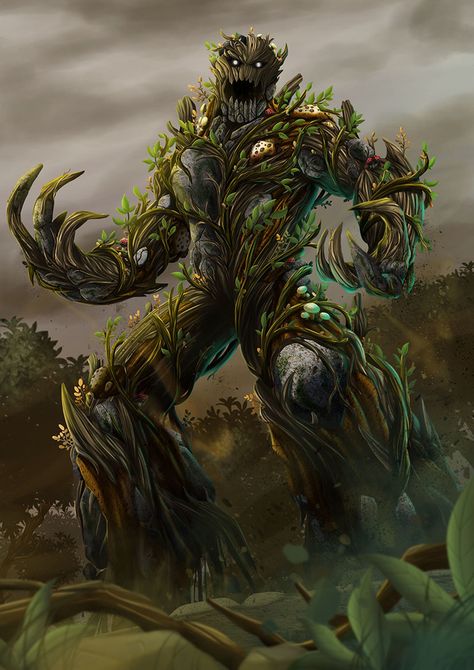 ArtStation - Earth Spirit, Angga Prasetyawan Earth Spirit Art, Nature Powers, Tree Monster, Plant Monster, Gato Anime, Earth Spirit, Heroic Fantasy, Forest Creatures, Fantasy Races