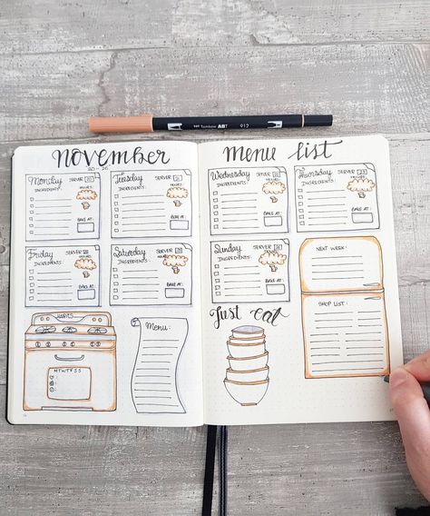 93 Likes, 1 Comments - Inspiration | Idea (@thejournal.coffee) on Instagram: “"Menu list"!! 🍽 My menu list of next week is ready. It's so nice and clear! Use this as inspiration…” Bujo Menu Planning, Menu Journal, Agenda Inspiration, Menu List, Bullet Planner, Diary Ideas, Bullet Journal Writing, Journal Inspo, Weekly Menu