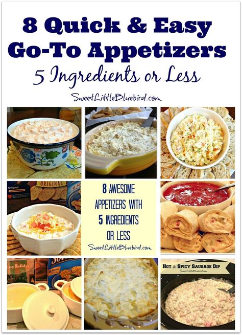 8 Awesome go-to Appetizers with 5 Ingredients or Less!  Quick & Easy, Delicious!  |  SweetLittleBluebird.com 2 Ingredient Appetizers, Horseradish Cheese, Hot Artichoke Dip, 5 Ingredients Or Less, Awesome Appetizers, Easy Appetizers, Ranch Dip, Quick Appetizers, Spicy Sausage