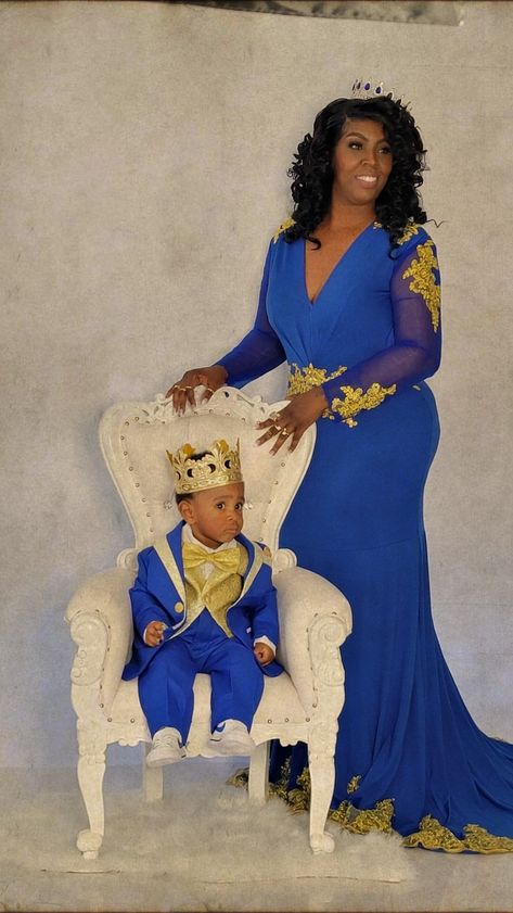 Royal blue and gold themed photoshoot. Mother and son royalty Royal Photoshoot, Gold Photoshoot, Fire Pictures, African Photography, First Birthday Photoshoot, Games Night, Kids Gymnastics, Home Studio Photography, Kids Gym