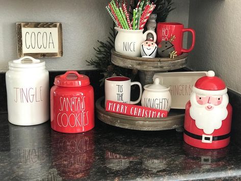 Added this cute little Santa to my display 🎅🏼😍 I absolutely love the @merimeriparty holiday line!! ❤️💚 #merimeriparty #raedunn #christmas… Farmhouse Christmas Decor Ideas, Best Farmhouse, Christmas Tray, Rae Dunn Collection, Farmhouse Christmas Tree, Christmas Kitchen Decor, Hot Cocoa Bar, Hot Chocolate Bars, Cocoa Bar