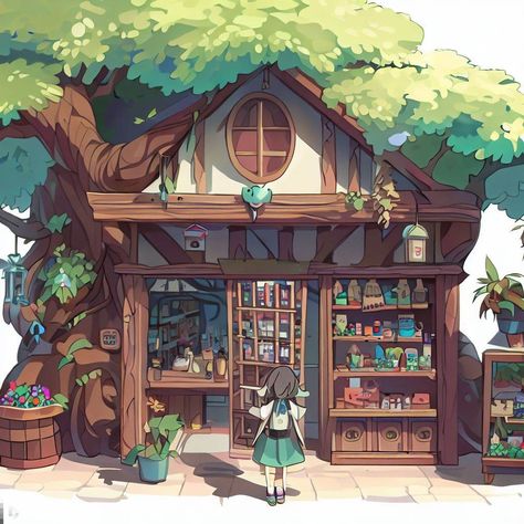 Fantasy Shop Art, Indoor Reference, Fantasy Village, Fantasy Shop, Village Shop, Fantasy Life, Shop Illustration, Magic Shop, Wood Shop