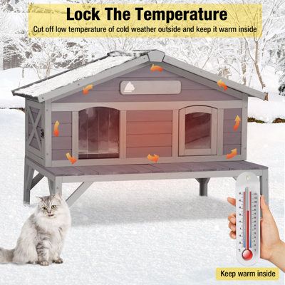 Outdoor Cat House 100% Insulated Feral Kitty Shelter with Liner Weatherproof for Winter, Extra Large Room | Tucker Murphy Pet™ Draizy Heated Cat House in Gray | 31.2 H x 43.5 W in | Wayfair Outside Cat Enclosure Winter, Cat House Outdoor Winter, Heated Outdoor Cat House, Outside Cat Enclosure, Cat House Outdoor, Insulated Cat House, Heated Cat House, Cat Projects, Outdoor Cat Shelter