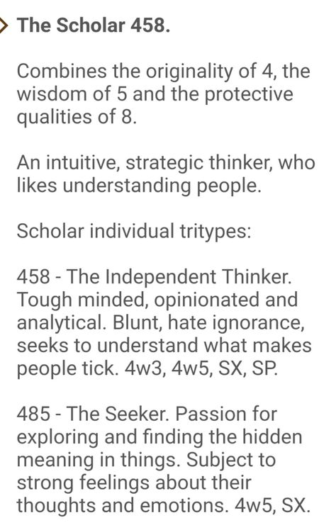 Scholar 458 - https://www.personalitycafe.com/forum.php/#/topics/164688?page=1 458 Tritype, Enneagram Types, Personalities