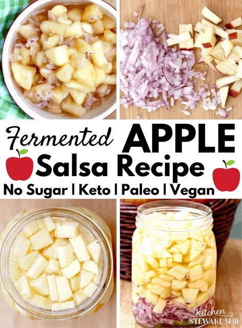 New to fermented foods? You know they are good for you, but did you know how easy it is to get started? This apple salsa recipe is a great introduction to the world of ferments. #appetizer #cleaneatingrecipes #realfood Apple Salsa Recipe, Ferment Recipes, Pickled Apples, Apple Salsa, Preserving Recipes, Fermented Pickles, Fermentation Recipes, Fermented Vegetables, Sustainable Kitchen