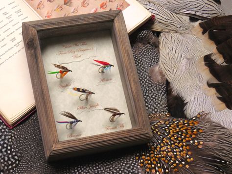 Classic wet flies in a rustic shadow box by TheVintageFly on Etsy, $50.00 Fly Patterns, Fishing Flies, Shadow Boxes, Retirement Gifts, Fly Fishing, Shadow Box, Hanukkah, Etsy Store, House Warming