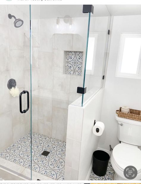 Shower With Half Wall And Glass Door, Half Glass Shower Wall, Half Glass Shower Door, 5x8 Bathroom Layout, Half Wall Shower, Glass Shower Wall, Small Shower, Glass Shower Doors Frameless, Pony Wall