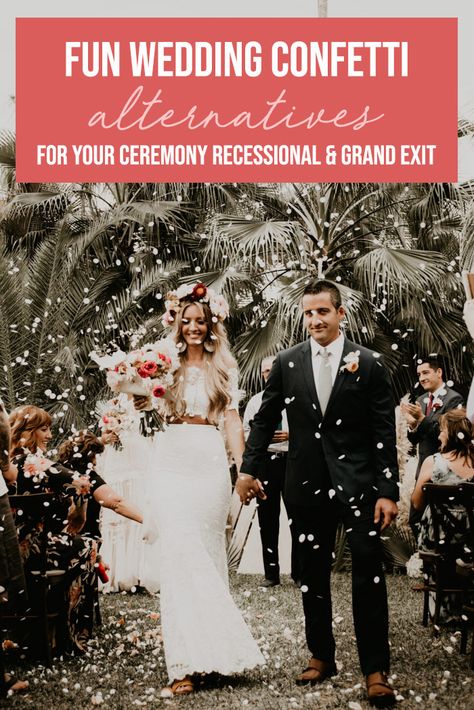 Fun Wedding Confetti Alternatives for Your Ceremony Recessional and Grand Exit | Image by Lago Photo Confetti For Wedding Exit, Wedding Confetti Alternatives, Daytime Wedding Send Off Ideas, Confetti Alternatives Wedding, Wedding Recessional Ideas, Wedding Grand Exit Ideas, Wedding Ceremony Exit Ideas, Wedding Confetti Pictures, Recessional Photos