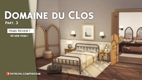 Domaine du Clos - part 3 | Pierisim on Patreon Cc Furniture, Sims 4 Bedroom, Mcm House, Sims 5, Rock Fireplaces, Sims 4 Cc Furniture, Modular Shelving, Tiny Apartment, Sims 4 Build