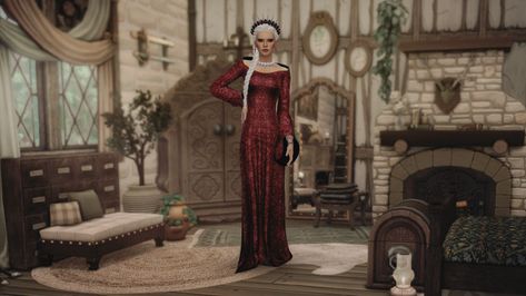 #sims4 #sims4asoiaf Medieval Dress Sims 4, Sims 4 Targaryen Cc, Cc Dress, Game Of Thrones Map, Visenya Targaryen, Alpha Cc, Hair Crown, Cersei Lannister, Crown Necklace