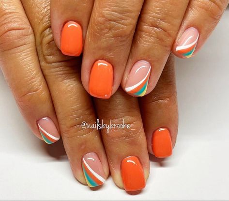 Orange Nail Art, Orange Nail Designs, Orange Nail, Coral Nails, Summer Toe Nails, Simple Gel Nails, Striped Nails, Vacation Nails, Nails Only