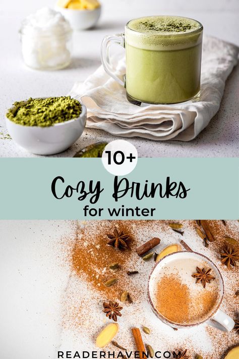 From chai tea lattes to homemade hot chocolate recipes, these cozy drinks for winter will warm you right up! #cozy #latte #hotcocoa #hotchocolate #drinkrecipes Hot Tea Recipes Winter, Winter Cafe Drinks, Cozy Winter Drinks, Winter Latte Recipes, Hygge Drinks, Hot Drinks Aesthetic, Hot Drink Ideas, Warm Drinks For Winter, Winter Coffee Drinks