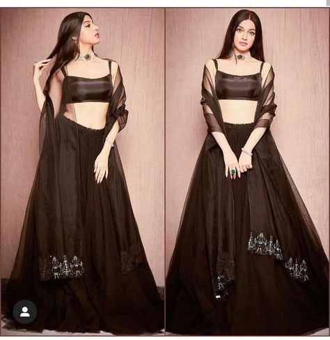 Fabric : 👉 orgenza lehnga ( 4.25 meter flair ) 👉 satin blouse ( unstich ) 👉 orgenza duppata with embroidery border work Ready to ship 👍 Black Ghagra Choli, Black Ghagra, Black Organza Lehenga, Bridesmaid Lengha, Divya Khosla Kumar, Divya Khosla, Indian Bridesmaid Dresses, Bridesmaid Lehenga, Indian Bridesmaids