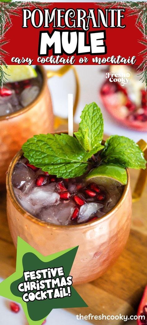 Yule Mule Holiday Cocktails, Yule Mule, Pomegranate Mule, Pomegranate Moscow Mule, Holiday Mule, Fresh Pomegranate Juice, Holiday Mules, Moscow Mule Cocktail, Moscow Mule Recipe