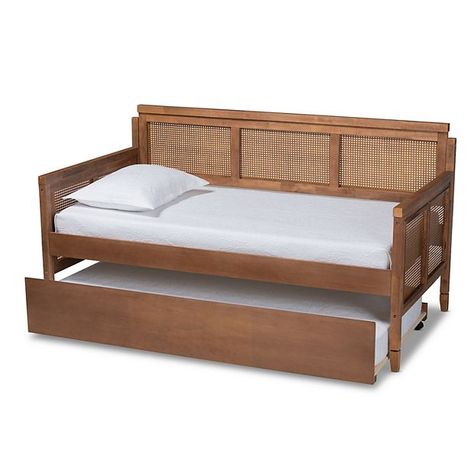 Baxton Studio Toveli Light Brown Twin Daybed Style Daybed, Sofa Daybed, Rattan Daybed, Twin Daybed With Trundle, Wood Daybed, Daybed With Trundle, Studio Furniture, Bed Dimensions, Baxton Studio