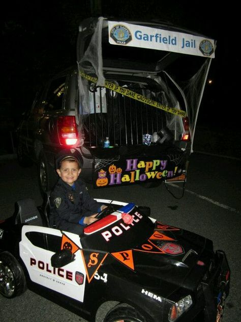 Have Isaiah wheelchair as a cop car. Me and the kids as cops, Lee as jailer, dummy as hailed. Police Car Trunk Or Treat, Trunk Or Treat Ideas For Police Cars, Jail Trunk Or Treat Ideas, Trunk Or Treat Police Theme, Police Trunk Or Treat, Wheelchair Decorations, Jail Ideas, Trunker Treat Ideas, Halloween Party Craft