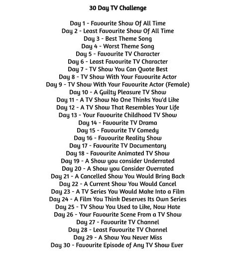 #30daychallenge #list #TV #tvshows #television #challenges #memes #animation #cartoons #toons 30 Day Tv Show Challenge, Tv Show Challenge, Favorite Tv Characters, Childhood Tv Shows, Writing Stuff, Least Favorite, Comedy Tv, Day Challenge, A Day In Life