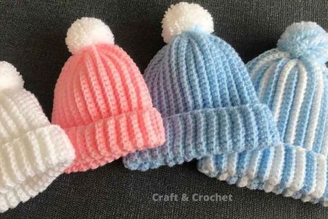 Easy & Fast Crochet Baby Hat Crochet Baby Cap, Pola Topi, Fast Crochet, Crochet Baby Beanie, Crochet Baby Hat Patterns, 4mm Crochet Hook, Baby Hat Patterns, Bonnet Crochet, Crochet Beanie Hat