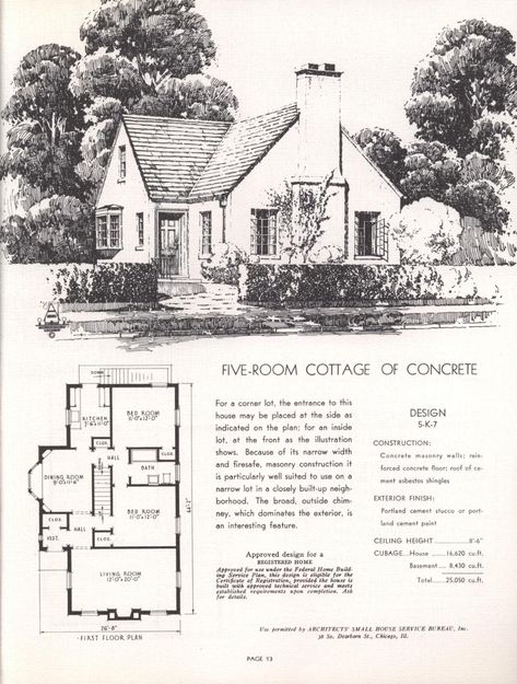 Antique House Plans, English Cottage Floor Plans, Historical House Plans, Concrete House Plans, Old House Floor Plans, Concrete Homes, Vintage Floor Plans, Orchard House, Vintage Houses