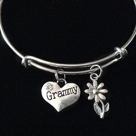 Grammy Expandable Charm Bracelet with Daisy Silver Adjustable Wire Bangle Trendy Grandmother Grandma Gift * Check out this great product.Note:It is affiliate link to Amazon. Charm Bracelet Silver, Daisy Charm, Stackable Bangles, Bangles Making, Wire Bangles, Split Rings, Grandma Gift, Wire Bracelet, Bracelet Silver