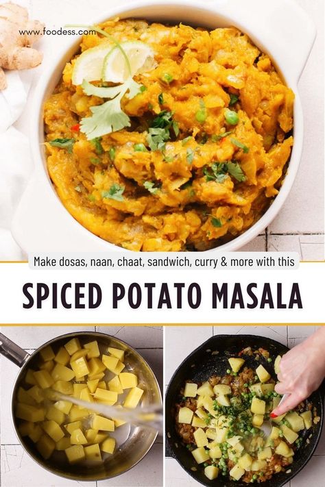 Aloo Masala Recipe, Naan Sandwich, Potato Masala Recipe, Masala Aloo Recipe, Easy Vegetarian Sides, Masala Aloo, Aloo Masala, Potato Masala, Meat Eater