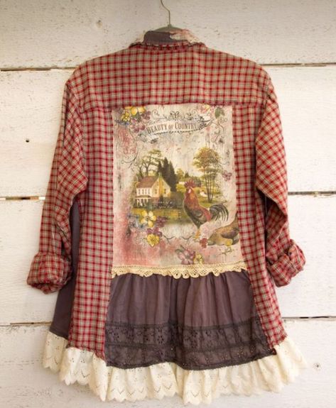 Flannel Shirt Refashion, Ropa Shabby Chic, Ropa Upcycling, Sweet Magnolias, Detail Couture, Clothing Upcycle, Upcycle Clothes Diy, Haine Diy, Country Casual