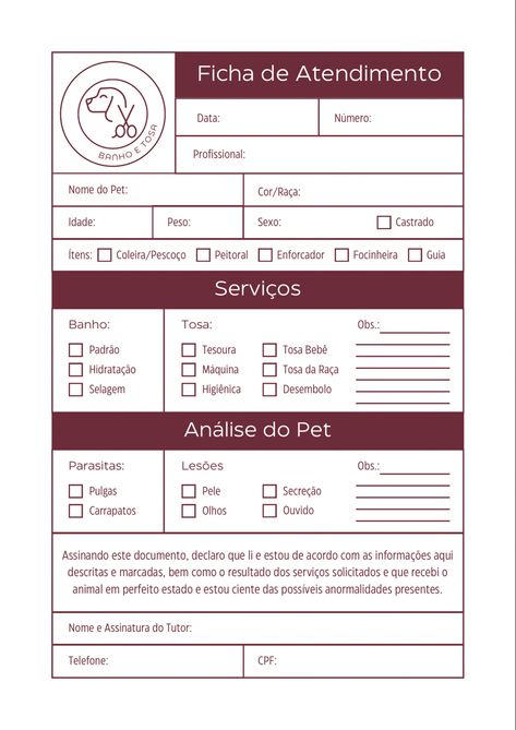 #banhoetosa #fichaatendimento #petshop #cachorro #gato #banho Pet Care Instructions, Hotel Pet, Med Vet, Dog Spa, Pet Vet, Vet Clinics, Pets 3, Veterinary Clinic, Dog Daycare