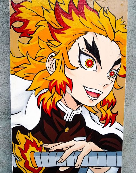 Rengoku Canvas Painting, Demon Slayer Painting, Bts Lockscreen, Kimetsu No Yaiba, Naruto Uzumaki, Girl Drawing, Glass Painting, Bedroom Makeover, Demon Slayer