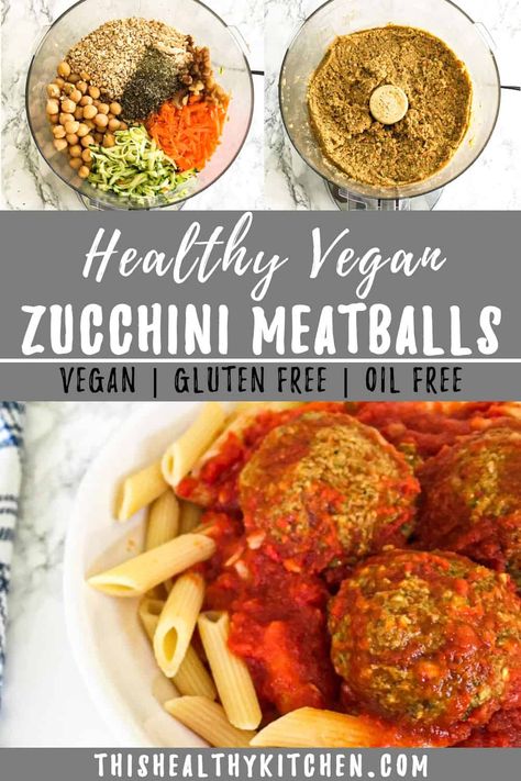 Learn how to make these secretly healthy "sneaky" vegan meatballs. Why so sneaky? They're loaded with healthy ingredients like chickpeas, zucchini, carrots, oats and walnuts.(Nut free option included). These veggie balls are easy to make, and this recipe is truly the best for serving with pasta and sauce. As an added bonus, these vegan meatballs are gluten free, dairy free, perfect for a sub or sandwich (just skip the sauce) and absolutely delicious! Veggie Balls, Meatballs Baked, Zucchini Meatballs, Vegan Oil Free, Veggie Meatballs, Vegan Meatballs, Healthy Meats, Vegan Zucchini, Oil Free Vegan