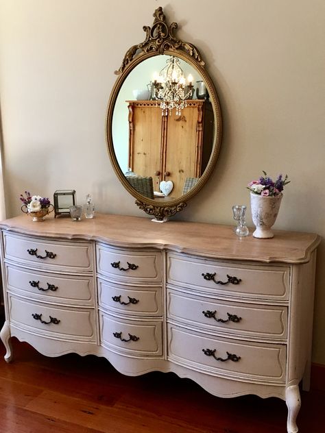 French Provincial dresser refinished by Fynbos Co. Decor Restored French Provincial Dresser, French Provincial Furniture Makeover, Provincial Dresser Makeover, French Provincial Dresser Makeover, French Provincial Buffet, Country Bedroom Furniture, Provincial Decor, French Provincial Decor, French Country Rug