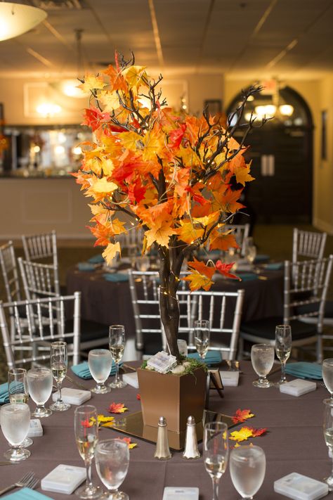 | Wedding | Ballroom | Bride | Groom | Just Married | Guest Table | Reception | Fall Wedding | Fall Centerpieces | Branches Centerpieces | Orange Leaves Centerpieces | October Wedding | Trees Centerpieces Wedding, Wedding Fall Centerpieces, Tree Centrepiece Wedding, Branches Centerpiece, Barrel Wedding Decor, Tree Branch Centerpieces, Orange Wedding Decorations, Wedding Ballroom, Whiskey Barrel Wedding