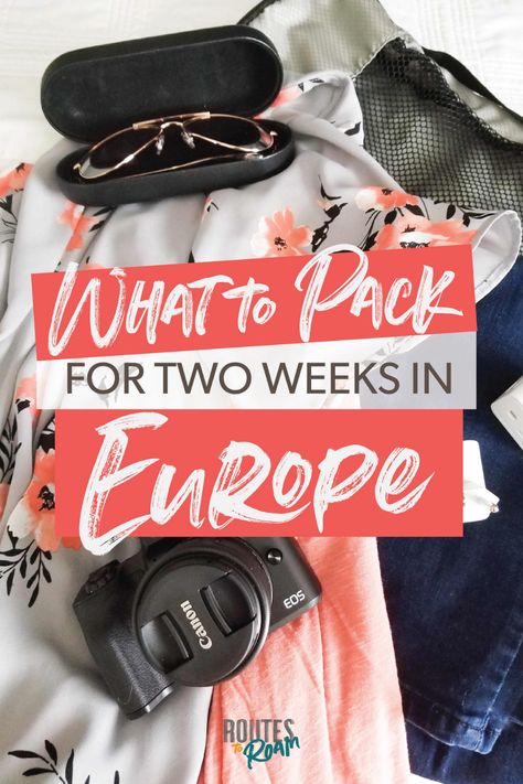 What to Pack for two weeks in Europe - including a packing checklist, tips on how to pack, ideas for toiletries, accessories, packing cubes and more! Plus, the essential list of things you need to take to Europe and others you can bring or leave at home! #packing #packingchecklist #checklist #europe #travel #europetravel What To Pack For A 2 Week Trip To Europe, How To Pack For Two Weeks In A Backpack, Things To Bring To Europe, How To Pack For Europe, Things To Pack For Europe Trip, Travel To Europe Packing, Packing List For Two Weeks, Pack For 2 Weeks, Pack For Two Weeks