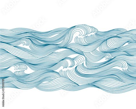 Download Seamless pattern sea, waves, water. Hand drawing by line. Isolated on white background Stock Vector and explore similar vectors at Adobe Stock. Ocean Pattern Illustration, Water Wave Illustration, Water Waves Drawing, Ocean Line Drawing, Wave Line Drawing, Wave Sketch, Waves Line Art, Draw Waves, Ocean Wave Drawing