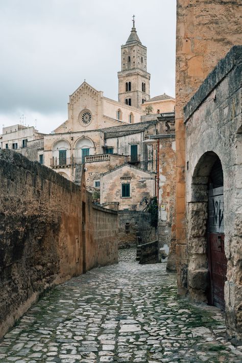 Cobblestone street and Matera Cathedral in Matera, Basilicata, Italy Basilicata Italy, Cobblestone Street, Matera Italy, Hotel Motel, Posters Framed, Image House, Dream Destinations, City Skyline, Dream Vacations